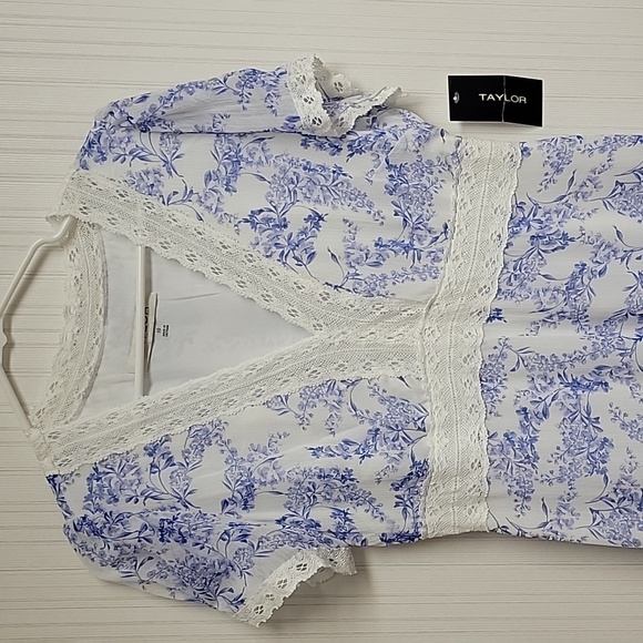 Taylor Blue and White Floral Maxi Tiered Prairie Dress women's Sz 10. New - Picture 3 of 10